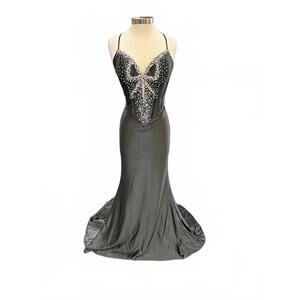 NEW JOVANI women's embellished gown with illusion sweetheart in black